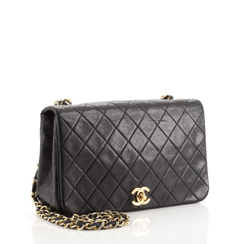Black Chanel Vintage Full Flap Bag Quilted Lambskin Medium