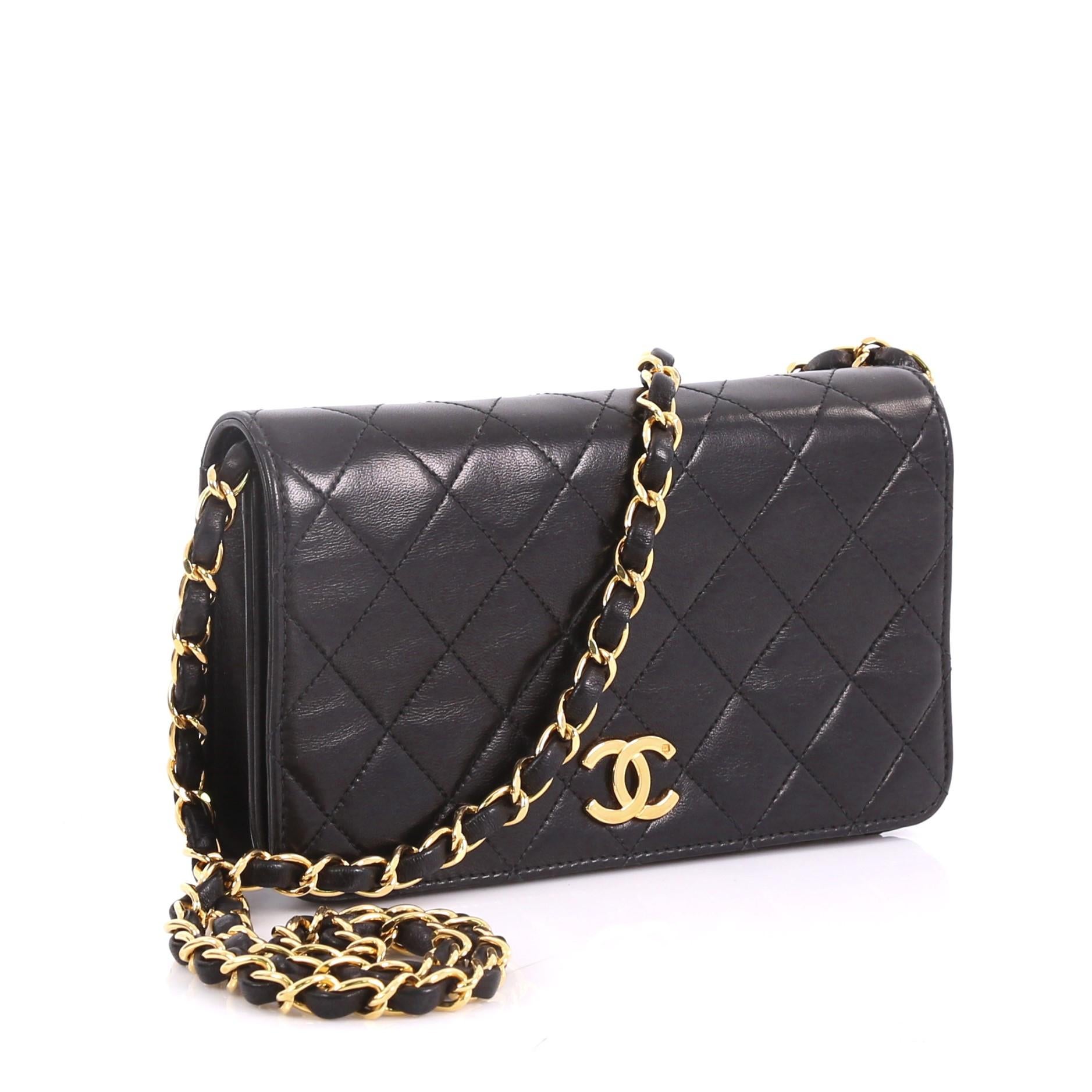 Black Chanel Vintage Full Flap Bag Quilted Lambskin Mini
