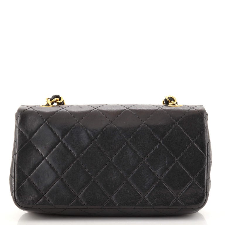 Black Chanel Vintage Full Flap Bag Quilted Lambskin Mini For Sale