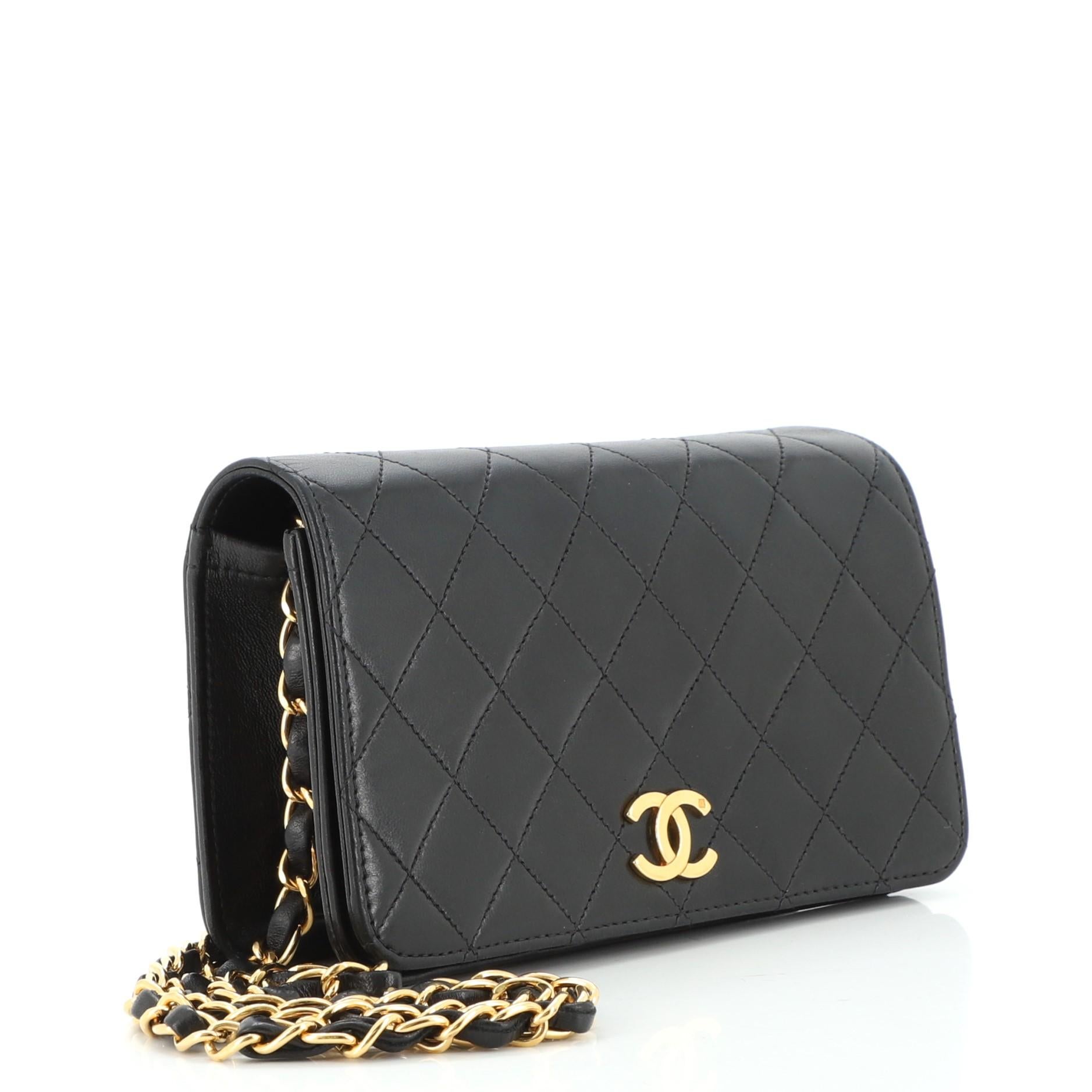 Black Chanel Vintage Full Flap Bag Quilted Lambskin Mini