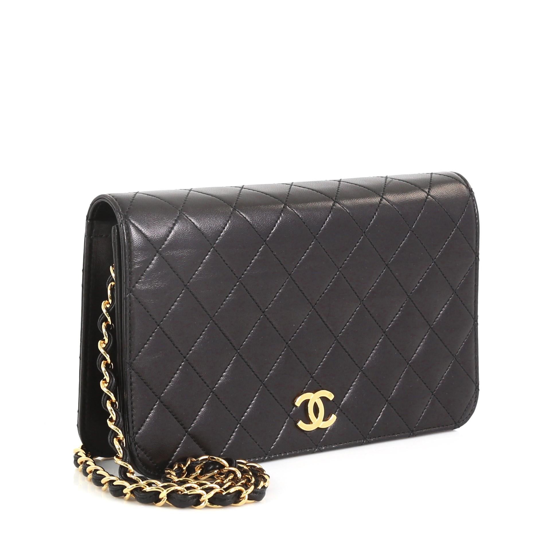 Black Chanel Vintage Full Flap Bag Quilted Lambskin Small