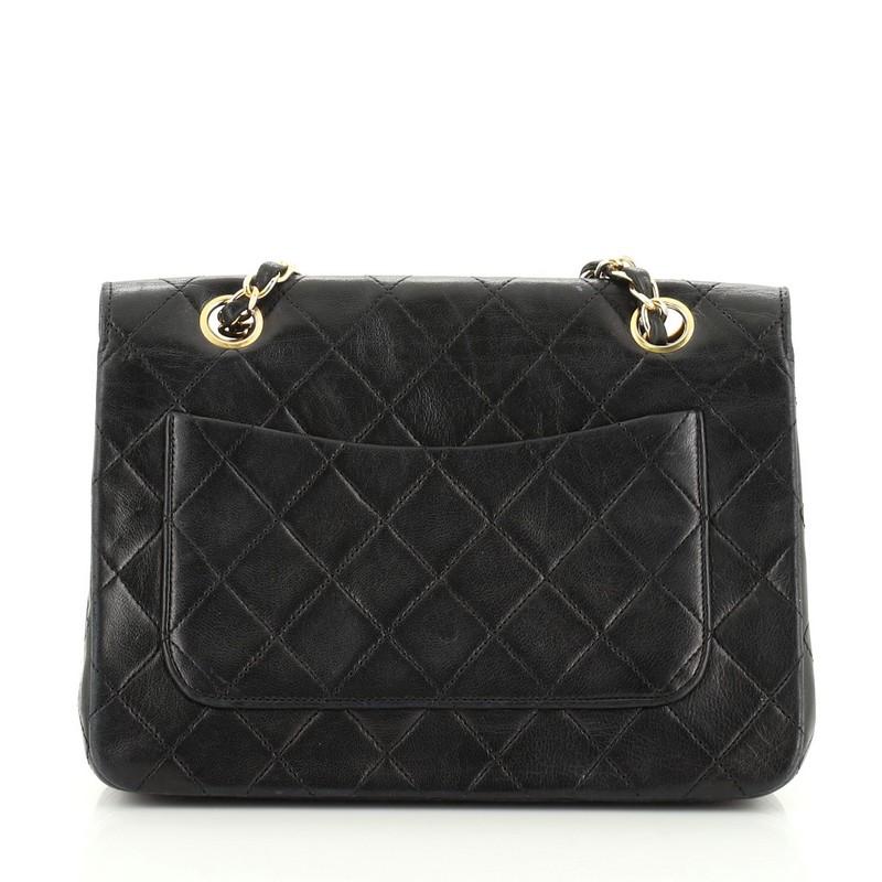 Black Chanel Vintage Full Flap Bag Quilted Lambskin Small