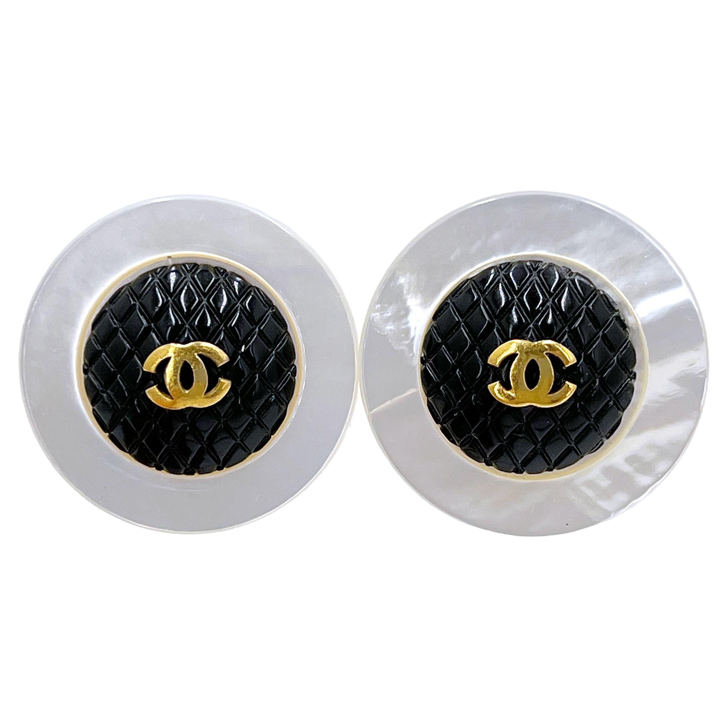 Chanel Vintage Collection 29 Large Oversized Gold and Black Stud Earrings 65774