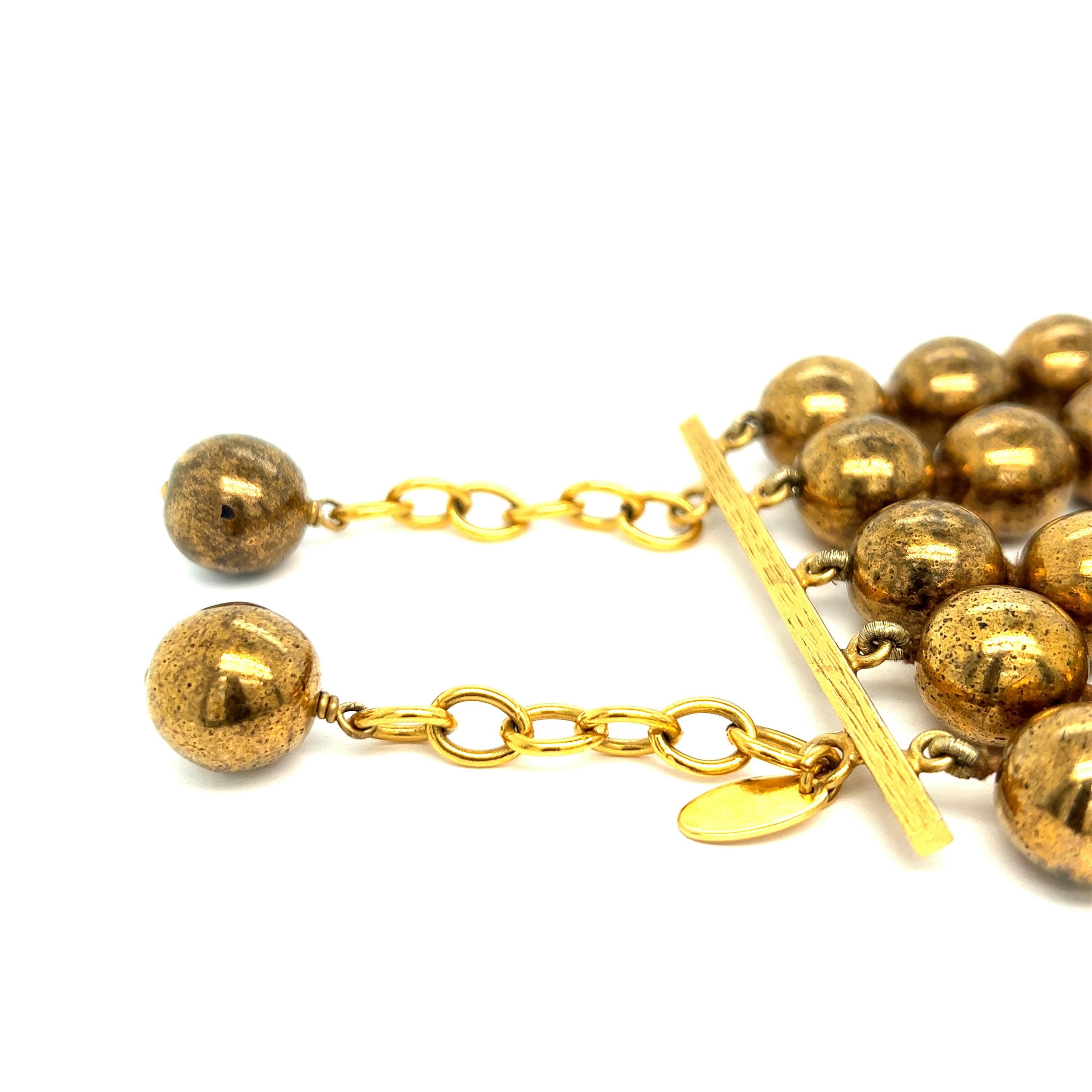 Women's or Men's Chanel Vintage Gilt-Metal Bead Bracelet For Sale