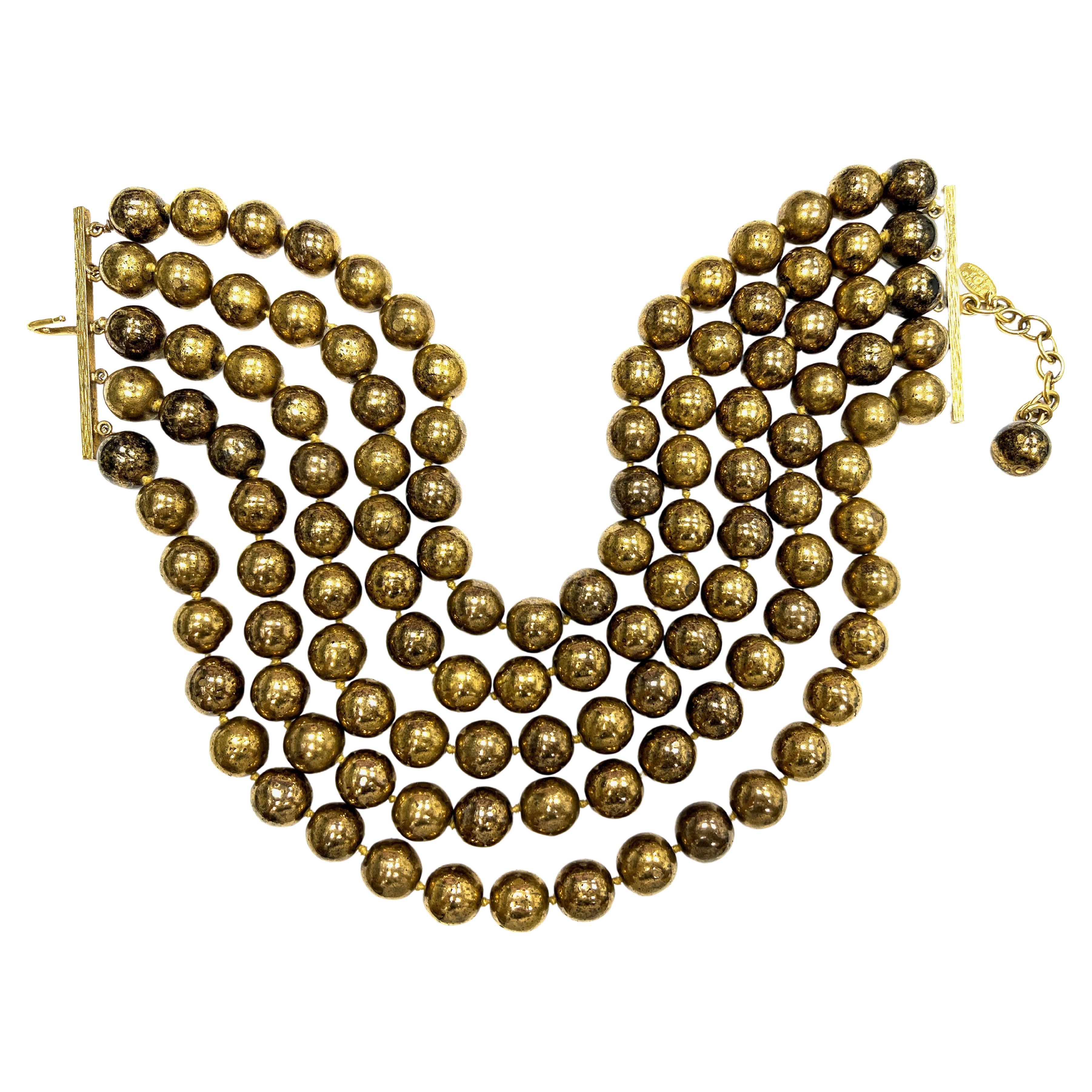Chanel Vintage Gilt-Metal Bead Necklace For Sale