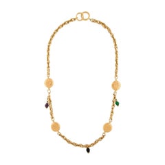 Chanel Antique Glass Bead 'CHANEL' Logo Station Necklace