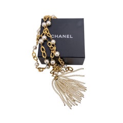 Chanel Vintage Gold and Faux Pearls Beads Tassel Necklace or Belt