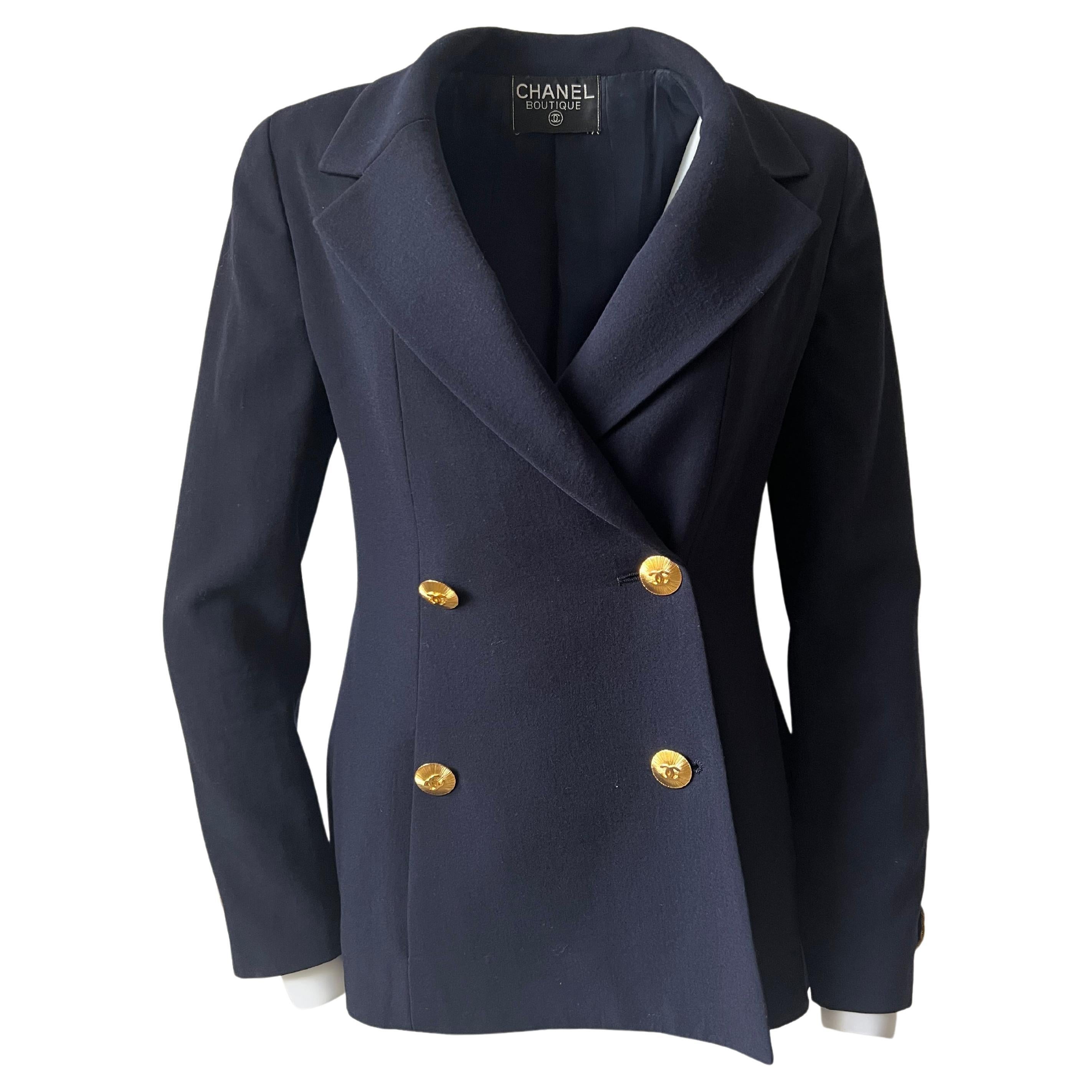 Chanel Vintage Gold and Navy Blue Blazer 1990. For Sale