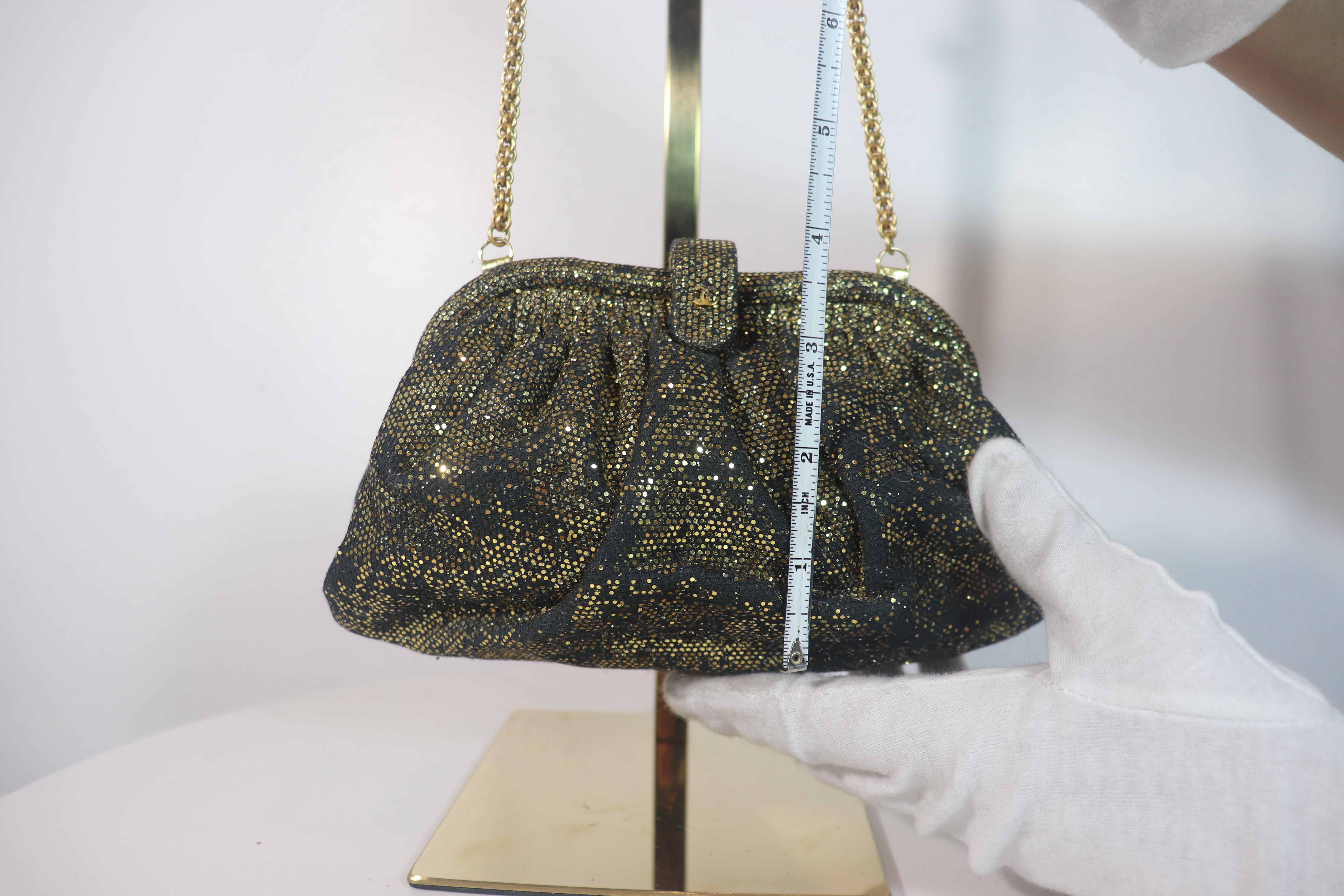 De las mujeres CHANEL Bolso de Noche Vintage Oro Negro Purpurina con Correa de Cadena en venta