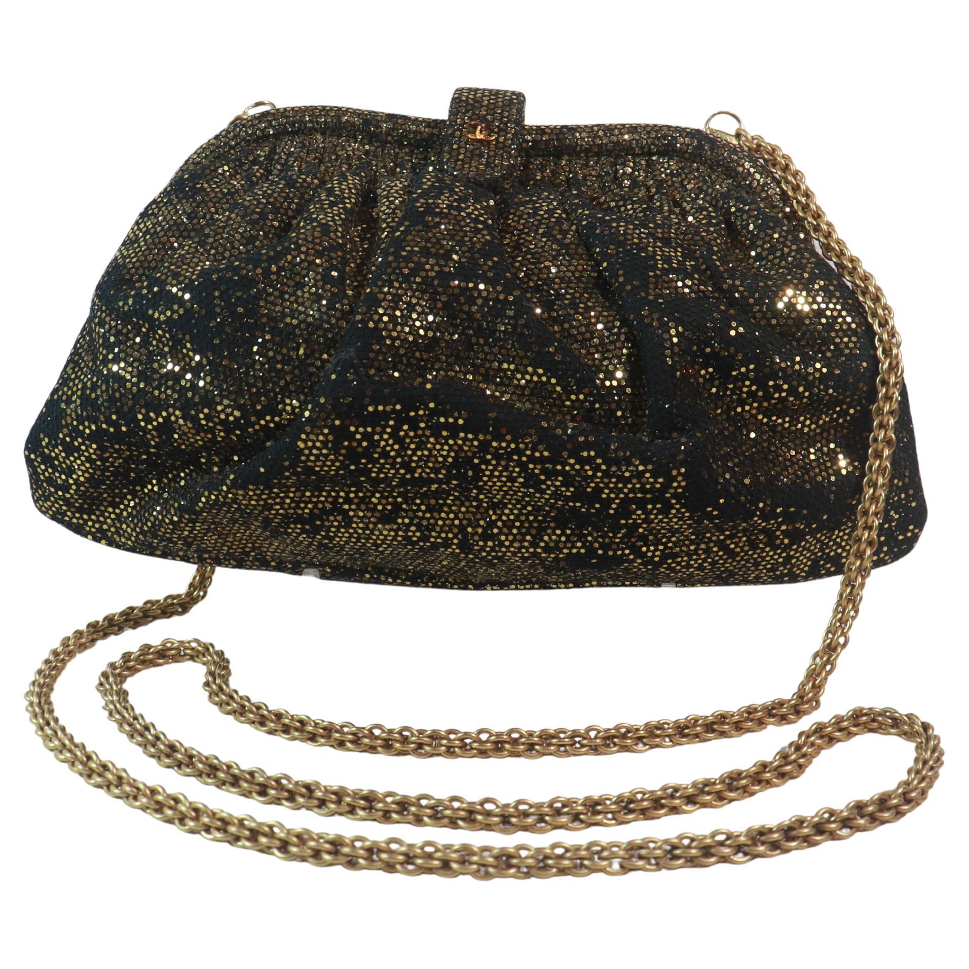 Small black purse with gold chain cheap