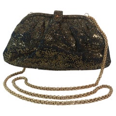 CHANEL Vintage Gold Black Glitter Evening Bag with Chain Strap
