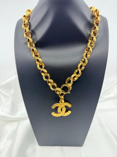 CHANEL Vintage Gold CC Kette A Link Anhänger Halskette