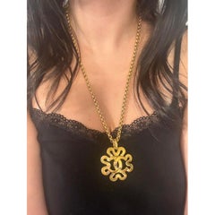 CHANEL Vintage Gold CC Clover Chain Pendant Necklace