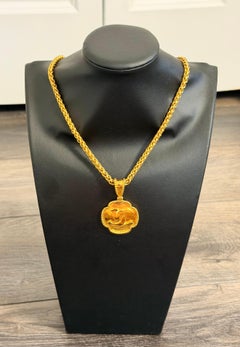 CHANEL Vintage Gold CC Clover Pendant Chain Pendant Necklace, 1996