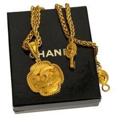 CHANEL Vintage Gold CC Clover Pendant Chain Pendant Necklace, 1996