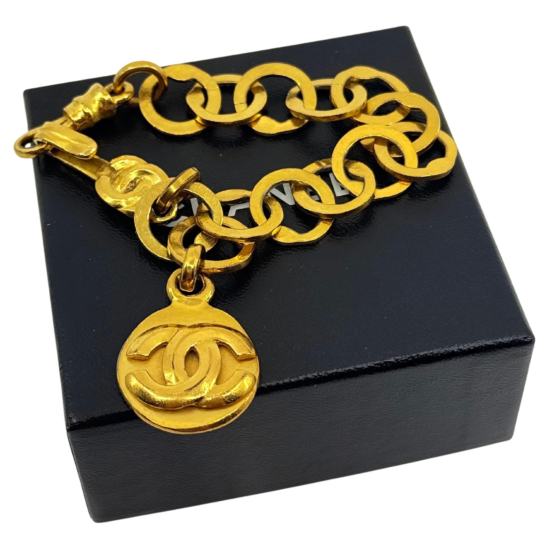 Chanel Vintage Gold CC Coin Charm Chain Bracelet