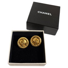 CHANEL Antique Gold CC Coin Clip On Statement Earrings