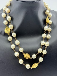 CHANEL Vintage Gold CC Coin Long Station Necklace