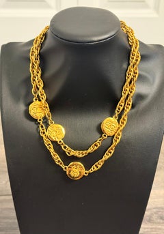 Chanel Vintage Gold CC Coin Long Station Necklace