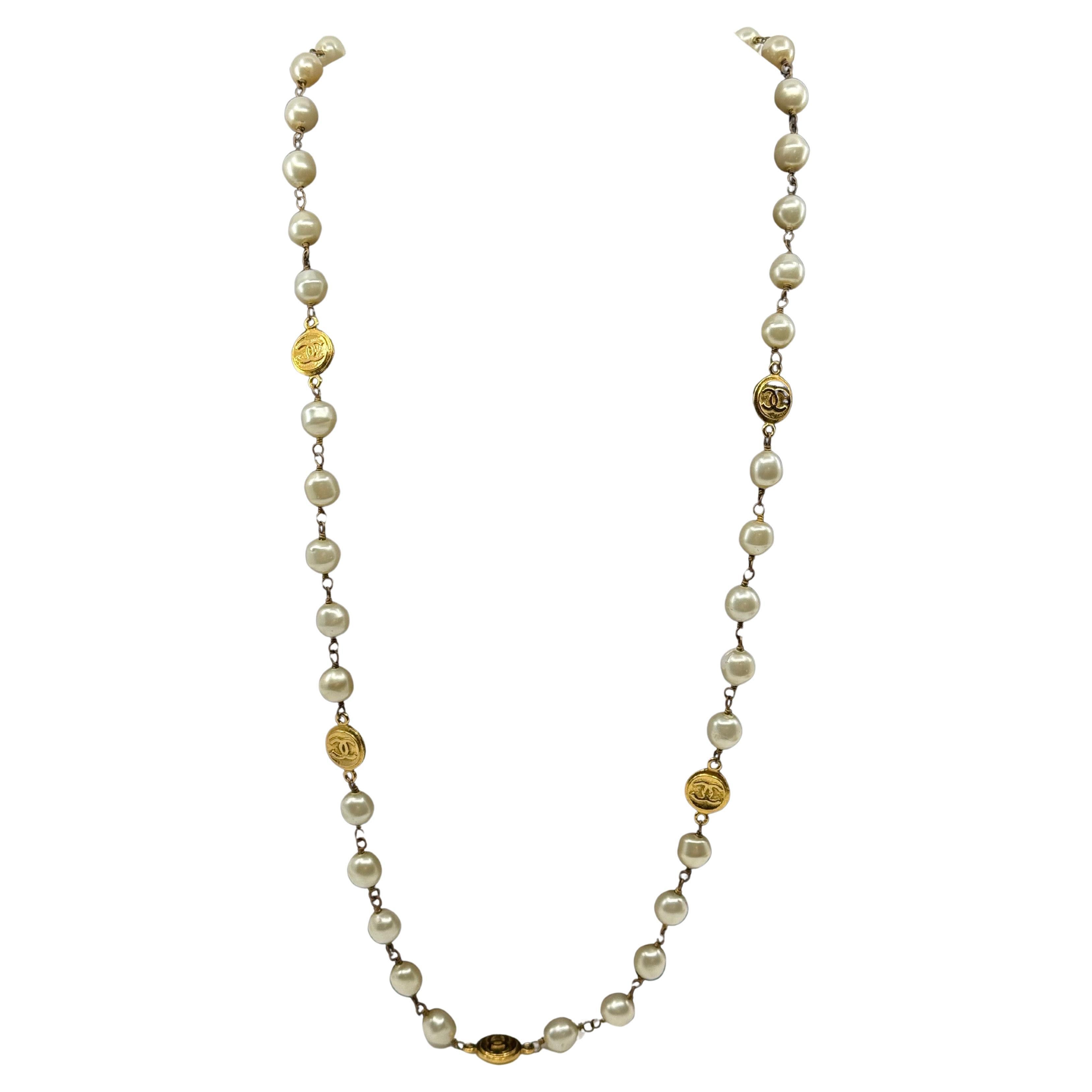 CHANEL Vintage Gold CC Coin Long Station Necklace