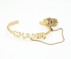 Chanel Vintage Gold CC Crystal Ring Chained Letter Cuff Bracelet