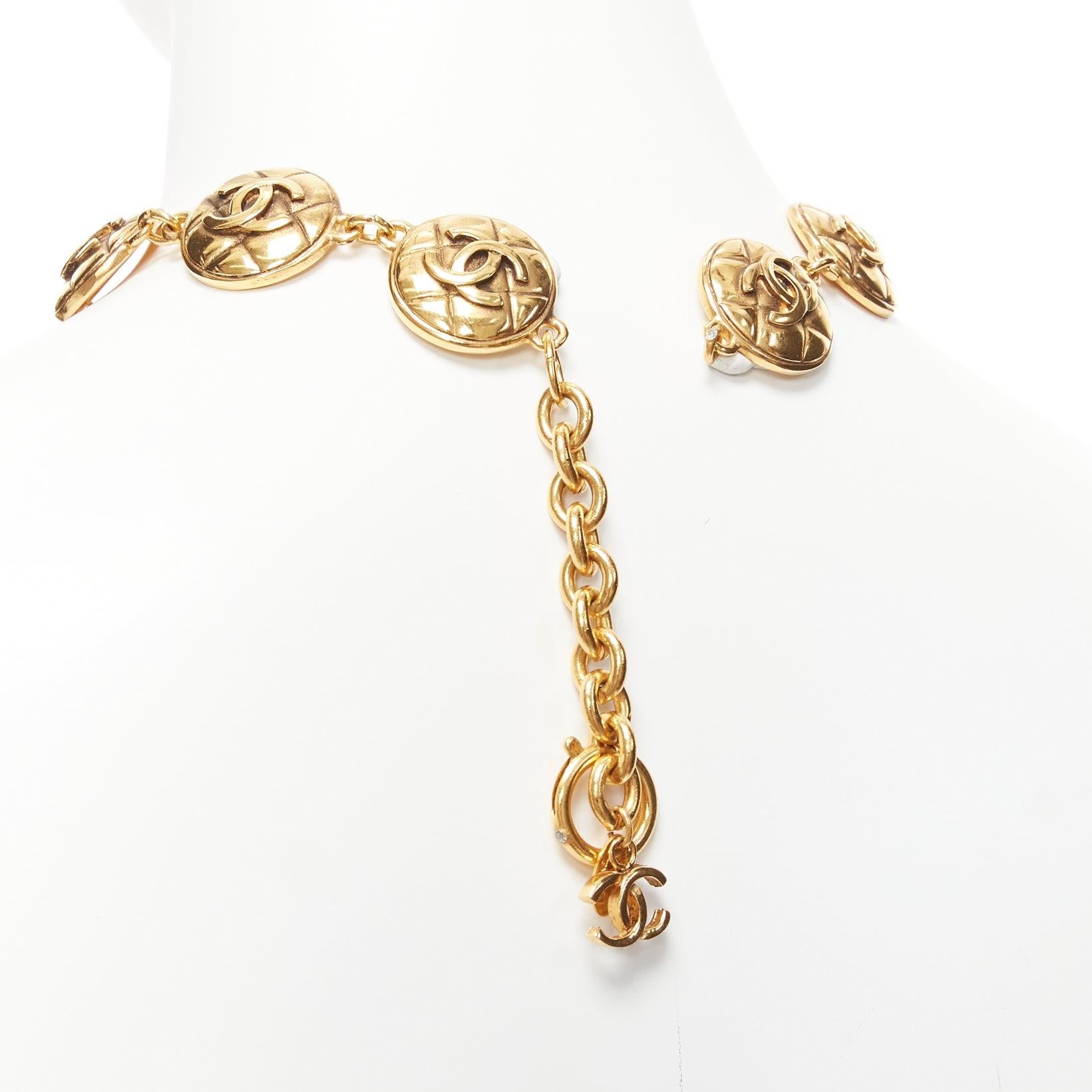 CHANEL Vintage gold CC diamond matelasse coin charm choker necklace For Sale 1