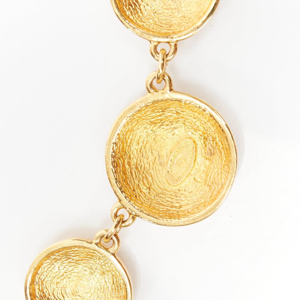 CHANEL Vintage gold CC diamond matelasse coin charm choker necklace For Sale 2