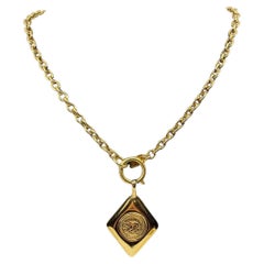 CHANEL Vintage Gold CC Diamond Shape Pendant Necklace