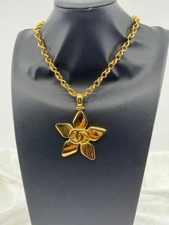 Chanel Vintage Gold CC Flower Statement Pendant Necklace, 1996