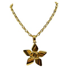 Chanel Vintage Gold CC Flower Statement Pendant Necklace, 1996 Chanel Vintage Gold CC Flower Statement Pendant Necklace, 1996