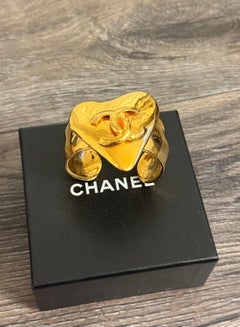 CHANEL Vintage Gold CC Heart Cuff Statement Bracelet, 93P