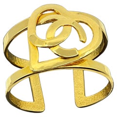 CHANEL Antique Gold CC Heart Cuff Statement Bracelet