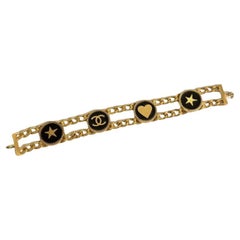Chanel Vintage Gold CC Heart Star Schwarzes Münzarmband, circa 2001