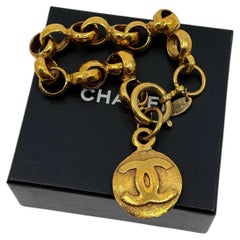 Chanel Vintage Gold CC Logo Chain Link Charm Bracelet