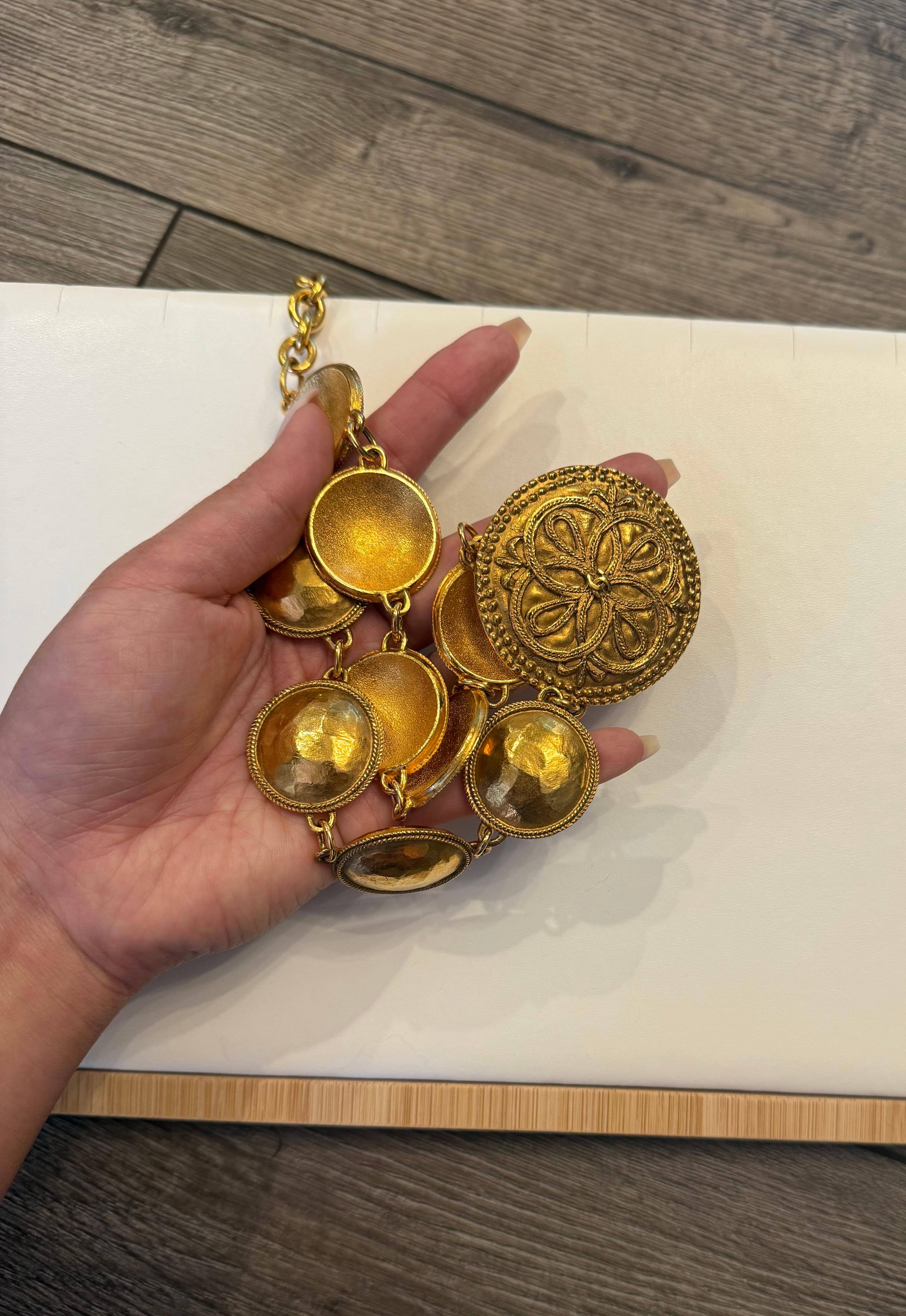 Chanel Vintage Gold CC Logo Flower Medallion Collar Statement Necklace For Sale 5