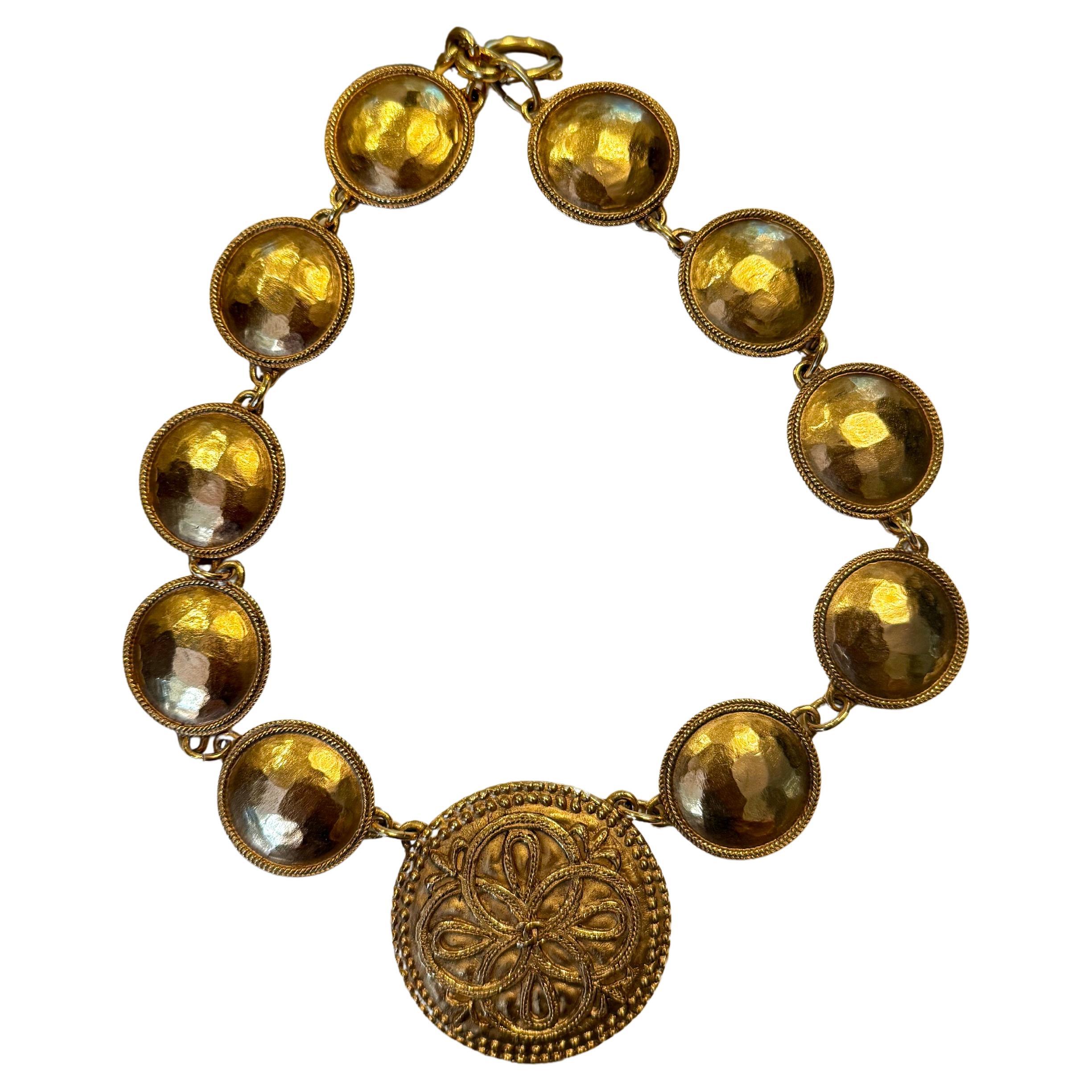 Chanel Vintage Gold CC Logo Flower Medallion Collar Statement Necklace For Sale