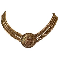 CHANEL Vintage Gold CC Logo Medallion Multi Strand Collar Necklace
