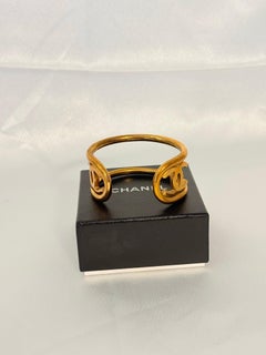 Chanel Vintage Gold CC Logo Open Cuff Bracelet
