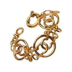 CHANEL Vintage Gold CC Logo Openwork Round Link Bracelet