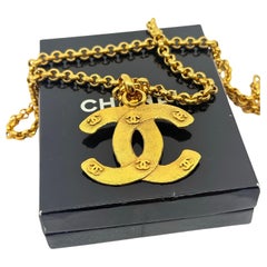 CHANEL Antique Gold CC Logos Statement Chain Necklace