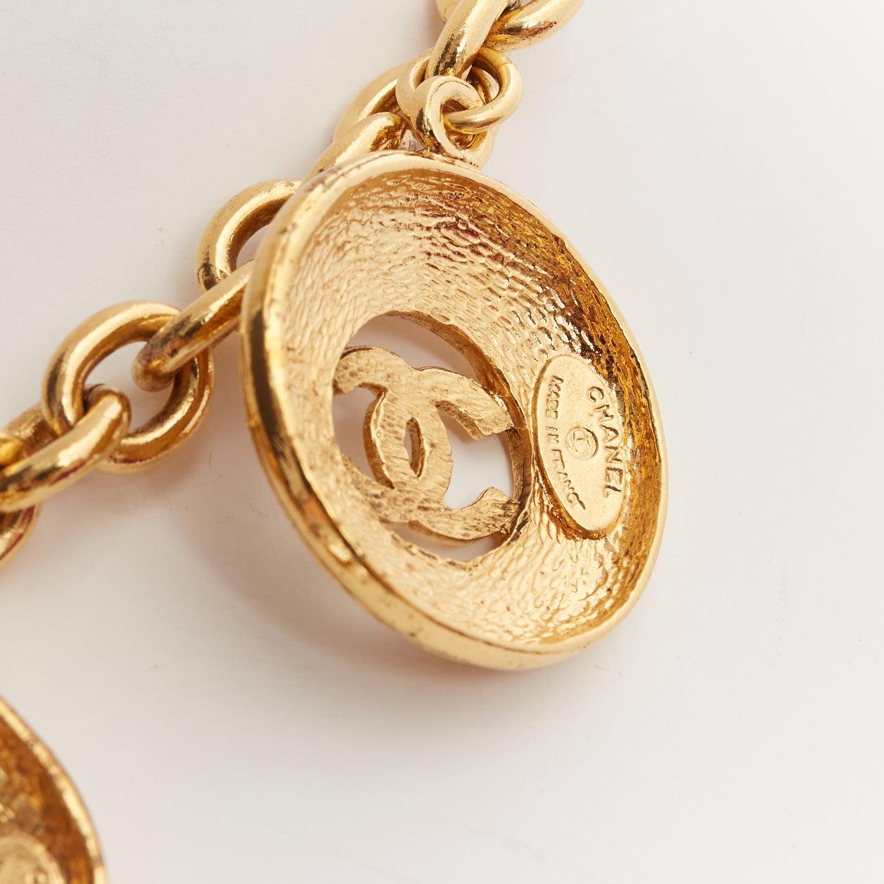 CHANEL Vintage gold CC medallion coin charm short chain necklace For Sale 1