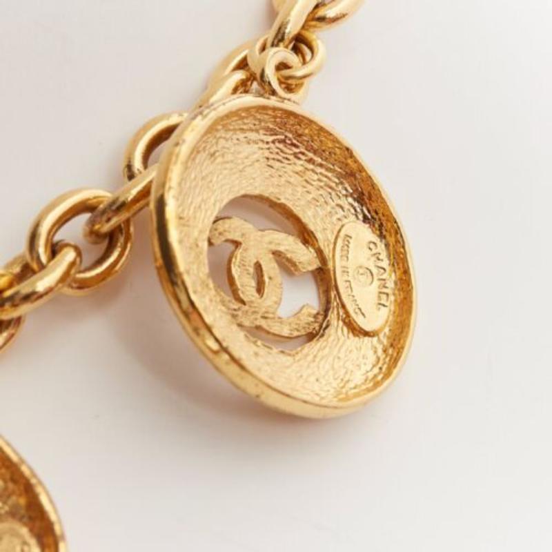 CHANEL Vintage gold CC medallion coin charm short chain necklace 4