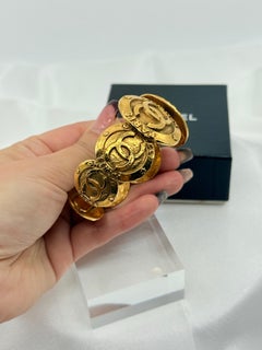 CHANEL Vintage Gold CC Medallion Cuff Statement Bracelet