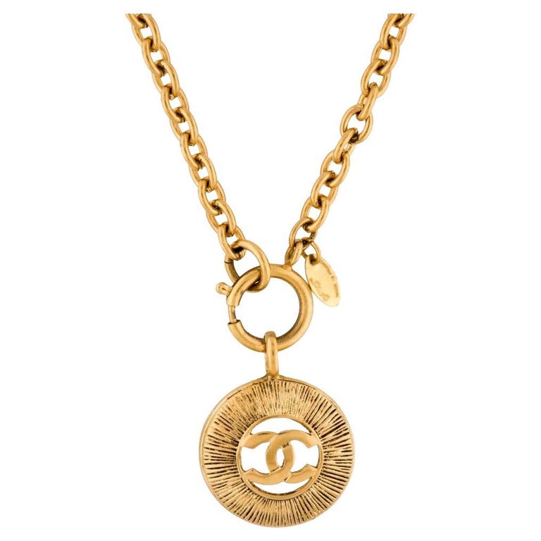 CHANEL Vintage Gold CC Medallion Sunburst Pendant Necklace