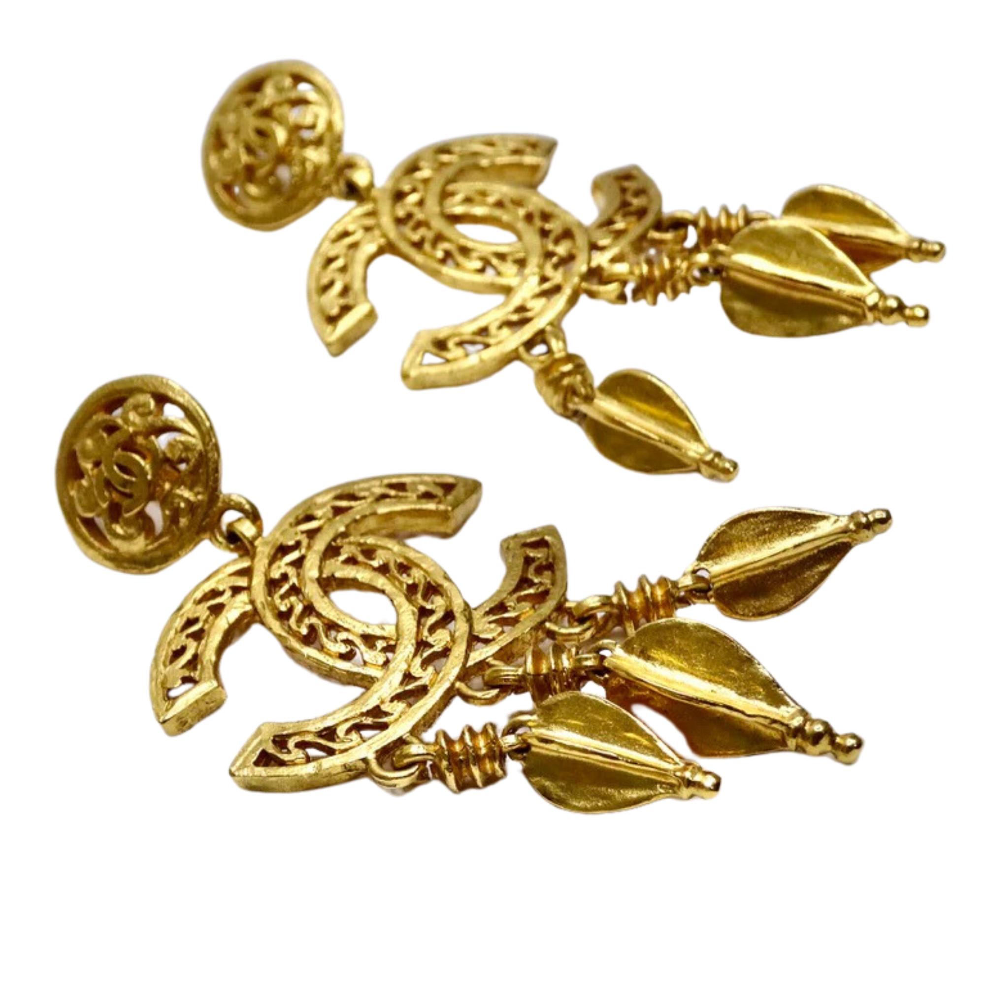 chanel earrings gold dangle