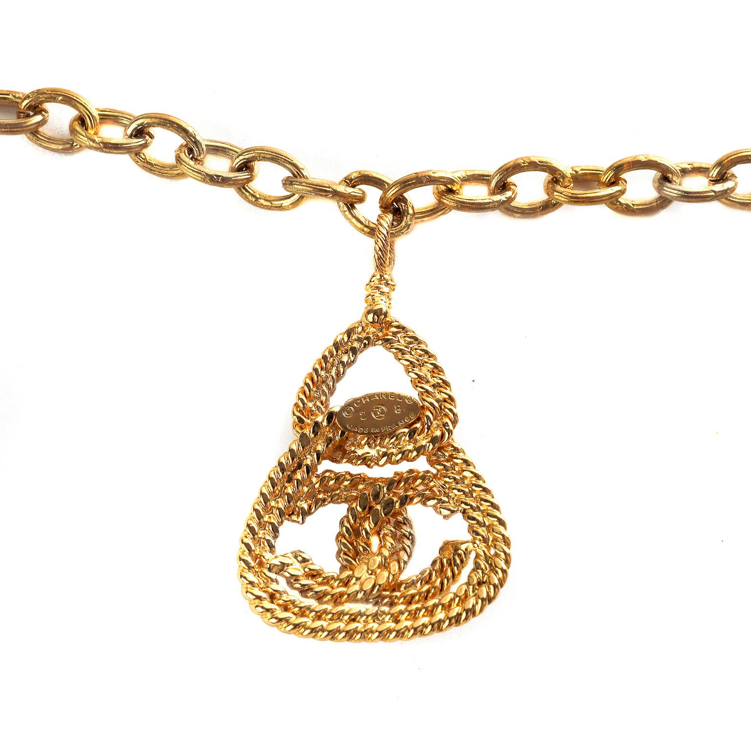 Chanel Vintage Gold CC Rope Charm Necklace In Good Condition For Sale In Palm Beach, FL