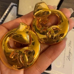CHANEL Vintage Gold CC Statement Hoop Clip On Earrings