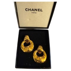 CHANEL Vintage Gold CC Statement Hoop Clip On Earrings