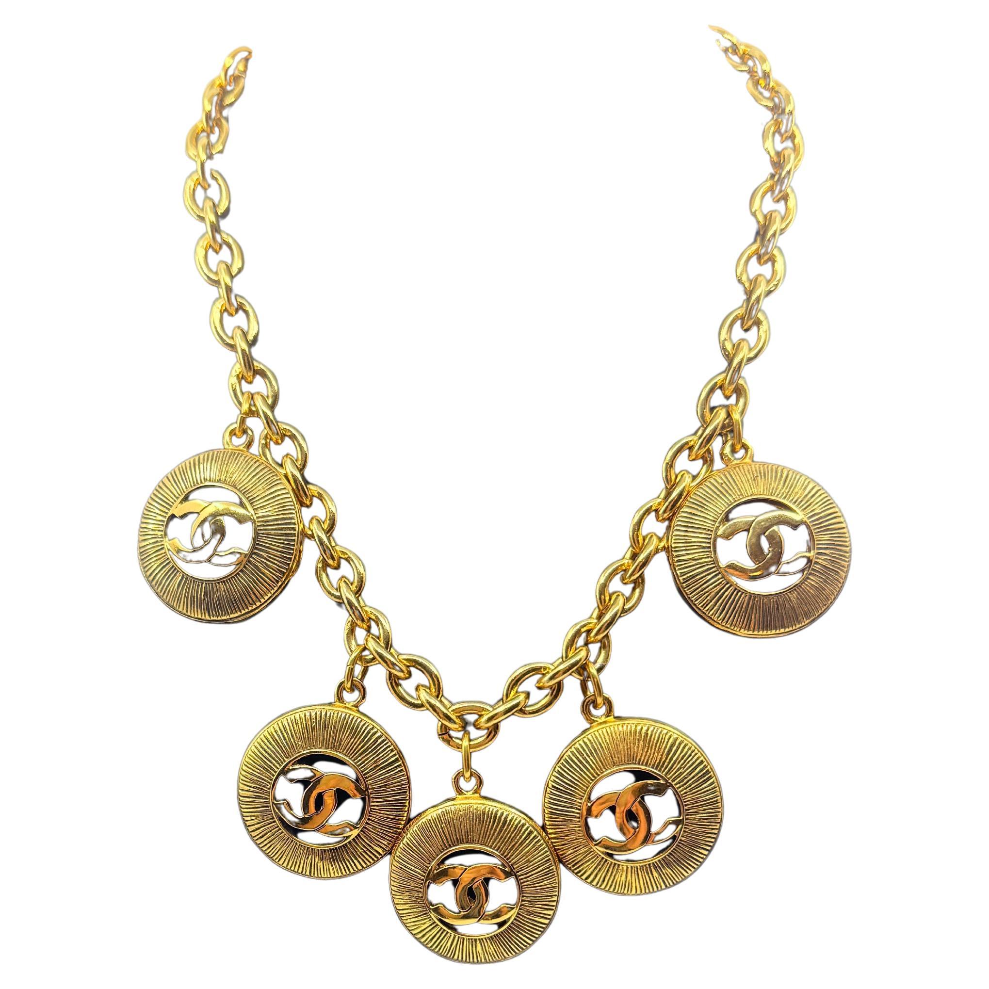 CHANEL Vintage Gold CC Sunburst Multi Medallion Collar Necklace