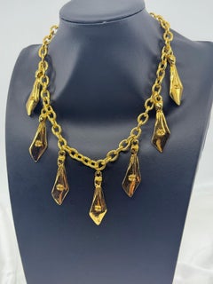 Chanel Vintage Gold CC Tie Charm Dangle Collar Necklace